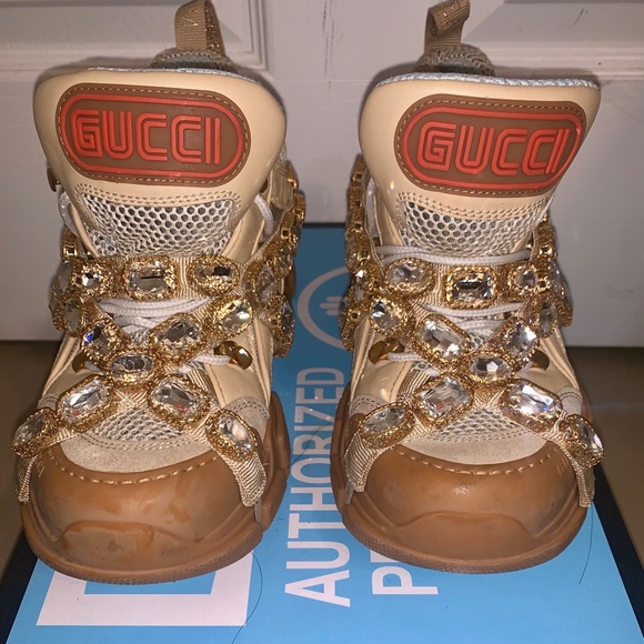 Gucci Crystal Flashtrek Sneakers Beige - Picture 1 of 2